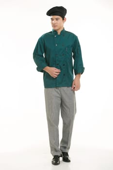 Wearing all kinds of clothing chef dietitian in front of white background