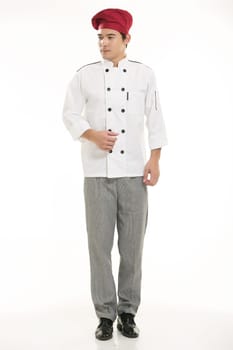 Wearing all kinds of clothing chef dietitian in front of white background