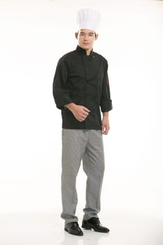 Wearing all kinds of clothing chef dietitian in front of white background