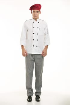 Wearing all kinds of clothing chef dietitian in front of white background