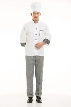 Wearing all kinds of clothing chef dietitian in front of white background
