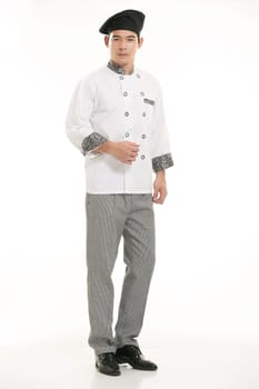 Wearing all kinds of clothing chef dietitian in front of white background