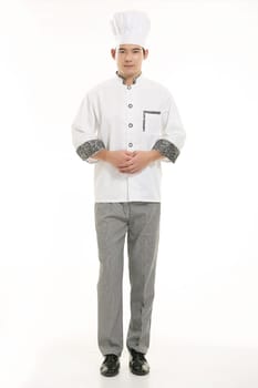 Wearing all kinds of clothing chef dietitian in front of white background