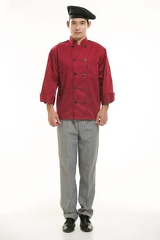Wearing all kinds of clothing chef dietitian in front of white background