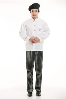 Wear clothing occupation Chinese waiters in white background
