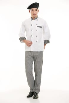 Wearing all kinds of clothing chef dietitian in front of white background