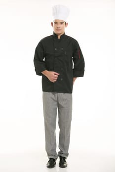 Wearing all kinds of clothing chef dietitian in front of white background