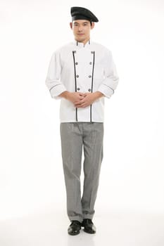 Wearing all kinds of clothing chef dietitian in front of white background