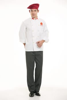 Wearing all kinds of clothing chef dietitian in front of white background