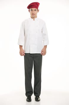 Wearing all kinds of clothing chef dietitian in front of white background