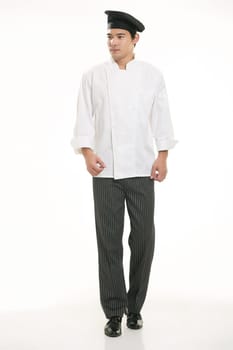 Wearing all kinds of clothing chef dietitian in front of white background