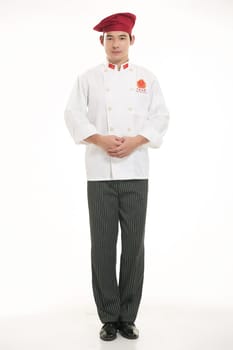 Wearing all kinds of clothing chef dietitian in front of white background