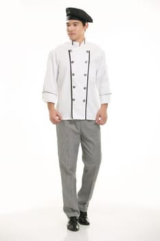 Wearing all kinds of clothing chef dietitian in front of white background
