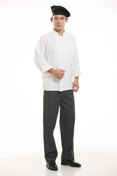 Wearing all kinds of clothing chef dietitian in front of white background