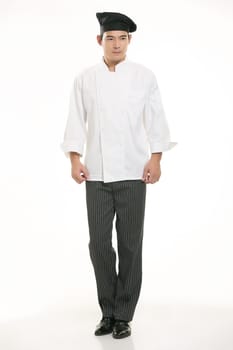 Wear clothing occupation Chinese waiters in white background