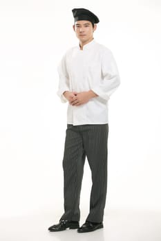 Wear clothing occupation Chinese waiters in white background