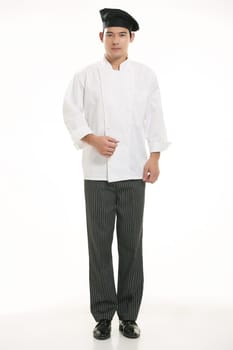 Wearing all kinds of clothing chef dietitian in front of white background