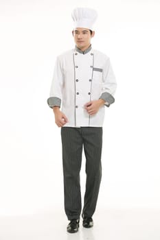 Wearing all kinds of clothing chef dietitian in front of white background