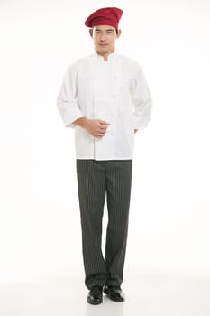 Wearing all kinds of clothing chef dietitian in front of white background