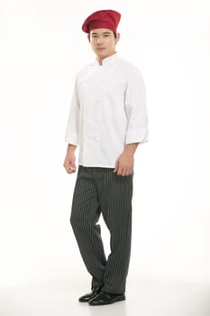 Wearing all kinds of clothing chef dietitian in front of white background