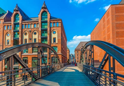 famous old Speicherstadt in Hamburg, build with red bricks