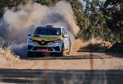 Pozoblanco, Cordoba, Spain-october, 23, 2021: rally cars in full competition going through the first stage