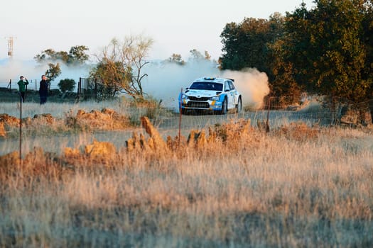 Pozoblanco, Cordoba, Spain-october, 23, 2021: rally cars in full competition going through the first stage