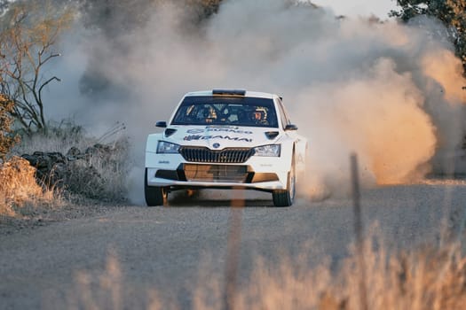 Pozoblanco, Cordoba, Spain-october, 23, 2021: rally cars in full competition going through the first stage