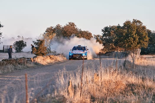 Pozoblanco, Cordoba, Spain-october, 23, 2021: rally cars in full competition going through the first stage