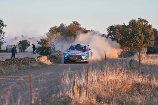 Pozoblanco, Cordoba, Spain-october, 23, 2021: rally cars in full competition going through the first stage