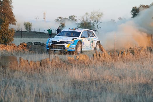 Pozoblanco, Cordoba, Spain-october, 23, 2021: rally cars in full competition going through the first stage