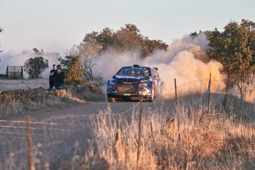 Pozoblanco, Cordoba, Spain-october, 23, 2021: rally cars in full competition going through the first stage