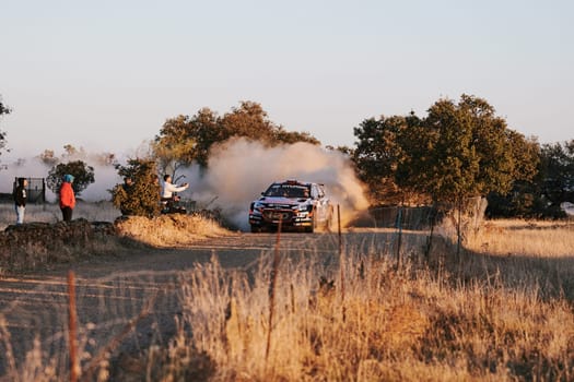 Pozoblanco, Cordoba, Spain-october, 23, 2021: rally cars in full competition going through the first stage