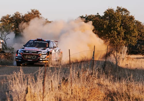 Pozoblanco, Cordoba, Spain-october, 23, 2021: rally cars in full competition going through the first stage