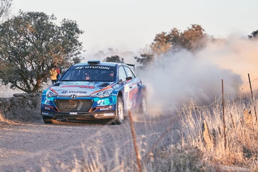 Pozoblanco, Cordoba, Spain-october, 23, 2021: rally cars in full competition going through the first stage