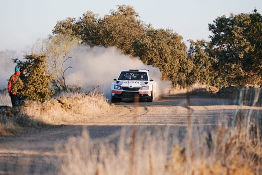 Pozoblanco, Cordoba, Spain-october, 23, 2021: rally cars in full competition going through the first stage