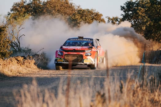 Pozoblanco, Cordoba, Spain-october, 23, 2021: rally cars in full competition going through the first stage