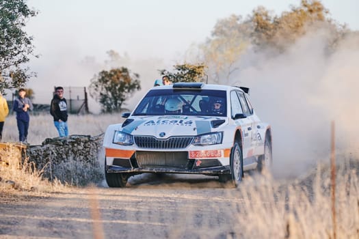 Pozoblanco, Cordoba, Spain-october, 23, 2021: rally cars in full competition going through the first stage