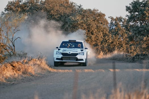 Pozoblanco, Cordoba, Spain-october, 23, 2021: rally cars in full competition going through the first stage