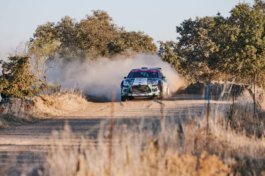 Pozoblanco, Cordoba, Spain-october, 23, 2021: rally cars in full competition going through the first stage