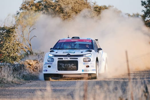 Pozoblanco, Cordoba, Spain-october, 23, 2021: rally cars in full competition going through the first stage