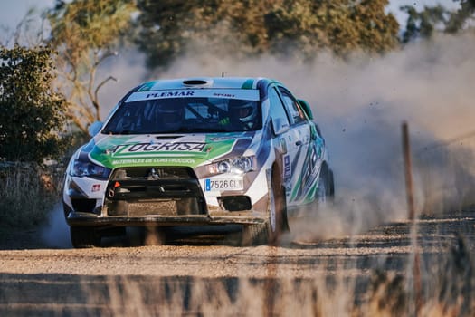 Pozoblanco, Cordoba, Spain-october, 23, 2021: rally cars in full competition going through the first stage