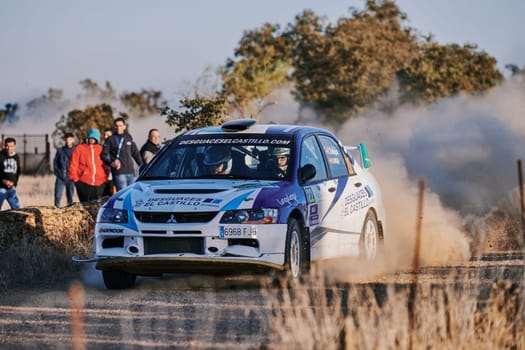 Pozoblanco, Cordoba, Spain-october, 23, 2021: rally cars in full competition going through the first stage