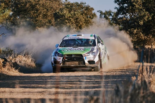 Pozoblanco, Cordoba, Spain-october, 23, 2021: rally cars in full competition going through the first stage