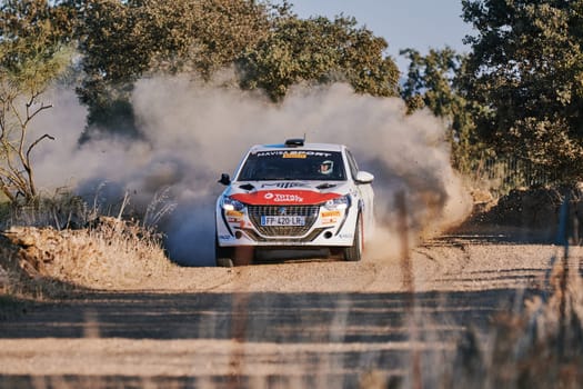 Pozoblanco, Cordoba, Spain-october, 23, 2021: rally cars in full competition going through the first stage