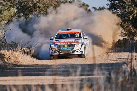 Pozoblanco, Cordoba, Spain-october, 23, 2021: rally cars in full competition going through the first stage