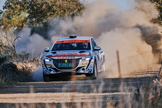 Pozoblanco, Cordoba, Spain-october, 23, 2021: rally cars in full competition going through the first stage