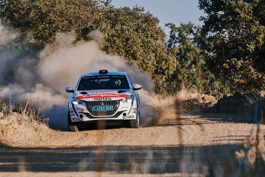 Pozoblanco, Cordoba, Spain-october, 23, 2021: rally cars in full competition going through the first stage