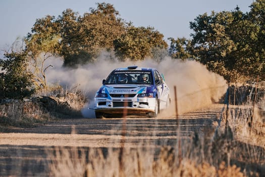 Pozoblanco, Cordoba, Spain-october, 23, 2021: rally cars in full competition going through the first stage