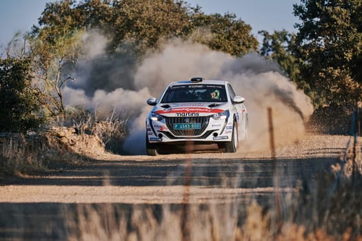 Pozoblanco, Cordoba, Spain-october, 23, 2021: rally cars in full competition going through the first stage